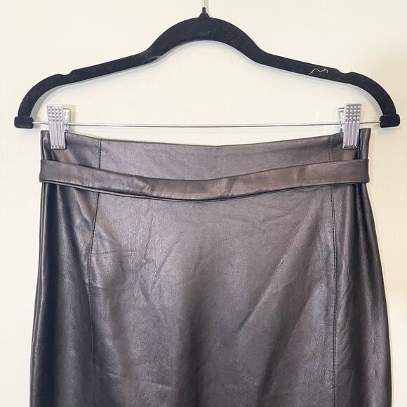Lenny B. Paris Black Vegan Black Leather Belted Pencil Mini Skirt Size 1 - Picture 9 of 11